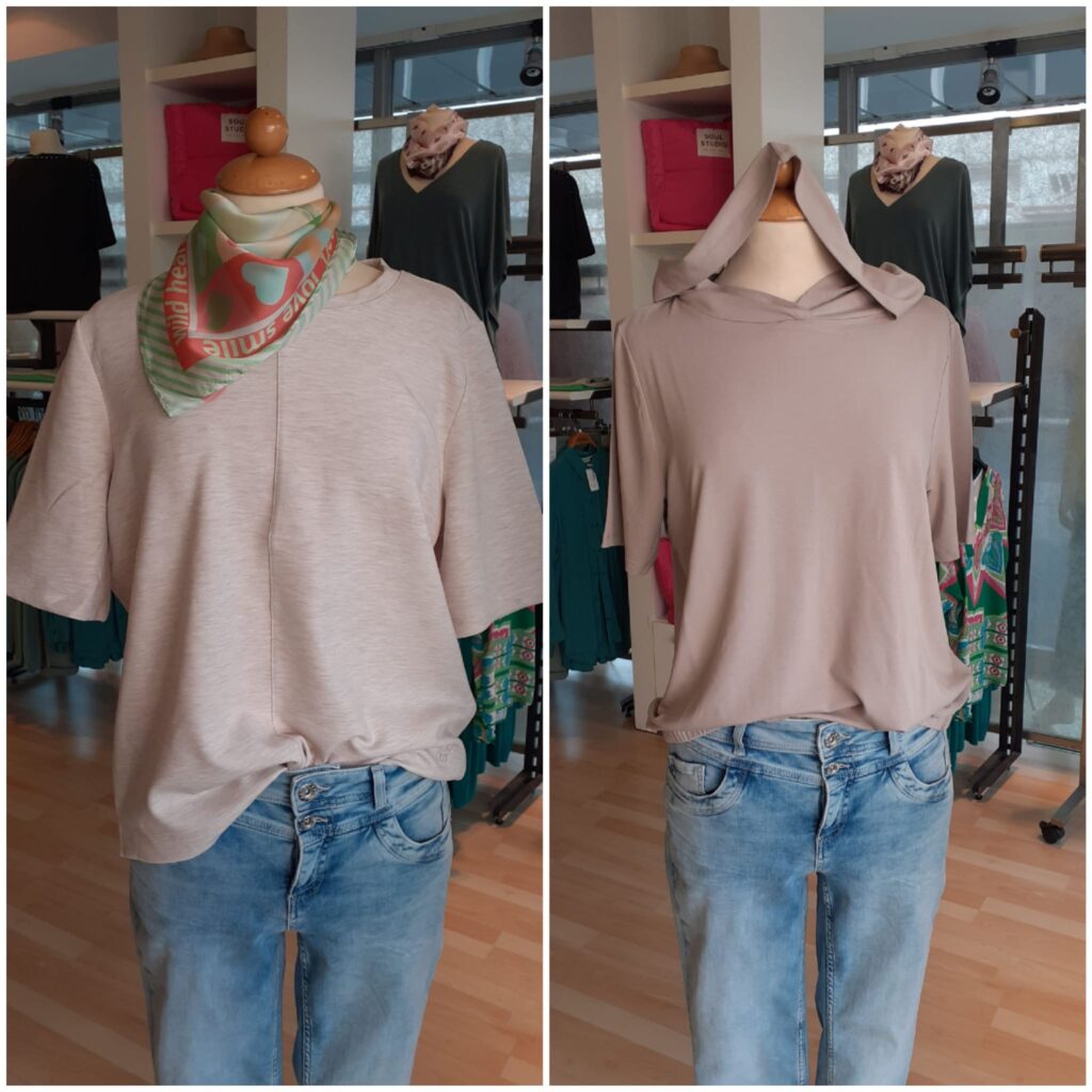 Links: Shirt beige von Cecil und rechts Shirt beige von Street One.