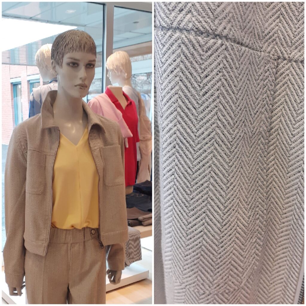 Anzug fishbone button smoke beige, Polojacke von Street One und Hose von Street One, Shirt V-Neck buttercream von Street One