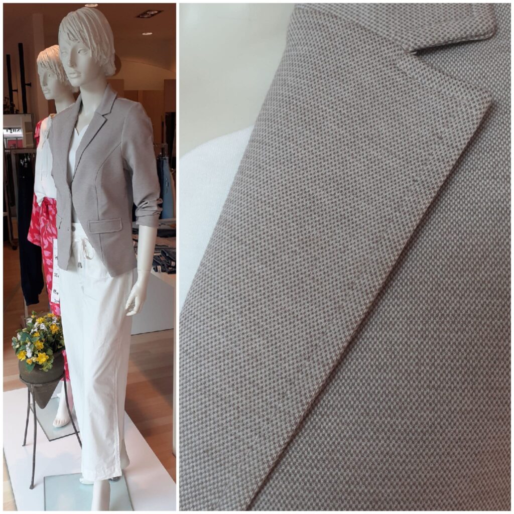 Top in creme von Street One, Blazer in clay sand von Street One und Baumwollhose in creme von Street One