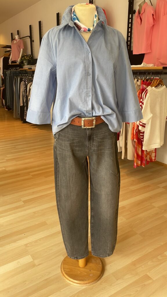 Bluse Feincord mit 3/4 Arm von Street One, Tuch, Jeans grau Ballonform von Blue Fire und Gürtel